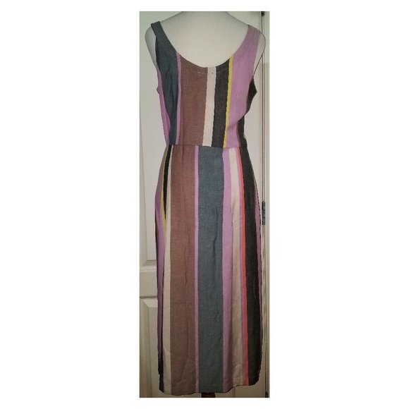 Patrons of Peace Mocha Multicolor Striped Buttons Front Dress Medium Small NEW - Picture 5 of 11